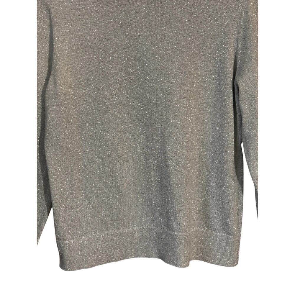 ANN TAYLOR Women’s Silver Metallic Sparkly Shimmery Crewneck Cardigan Size Large - Picture 6 of 9
